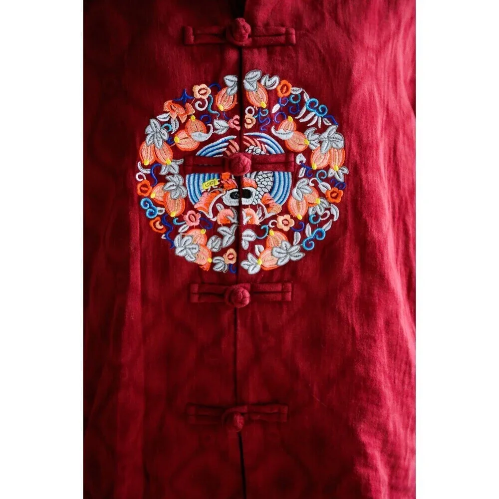 Vintage cotton Embroidered Mandarin Long Sleeve Jacket S